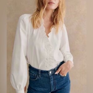 NWT Sezane Aluki Ruffle Button Down Shirt - Fr 32